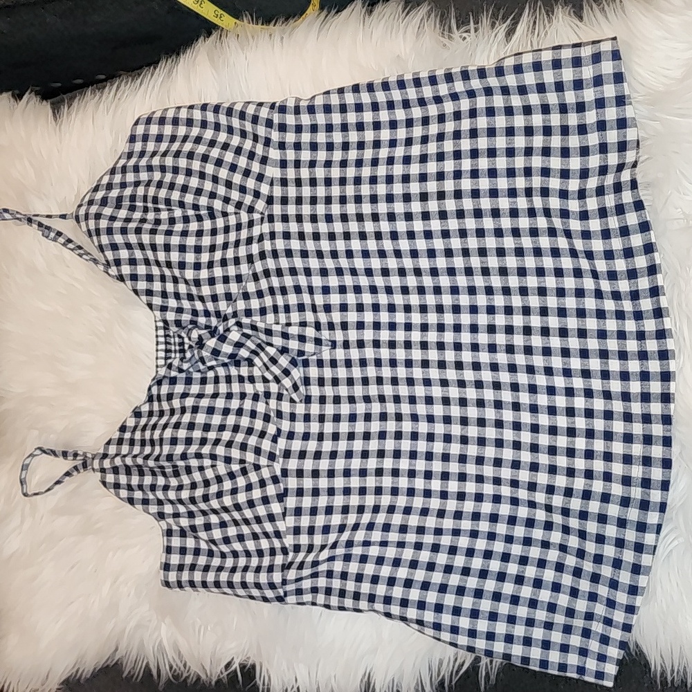 Old Navy Black & White Tie Front Gingham Spaghetti Strap Top, Sz. Large
